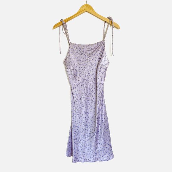 Zara Woman Floral Tie Straps Squared Neck Mini Slip Dress in Lilac Purple S - Picture 3 of 7